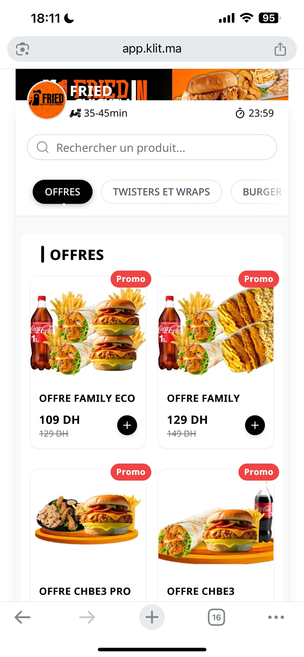 Capture d'écran mobile d'un restaurant utilisant klit.ma